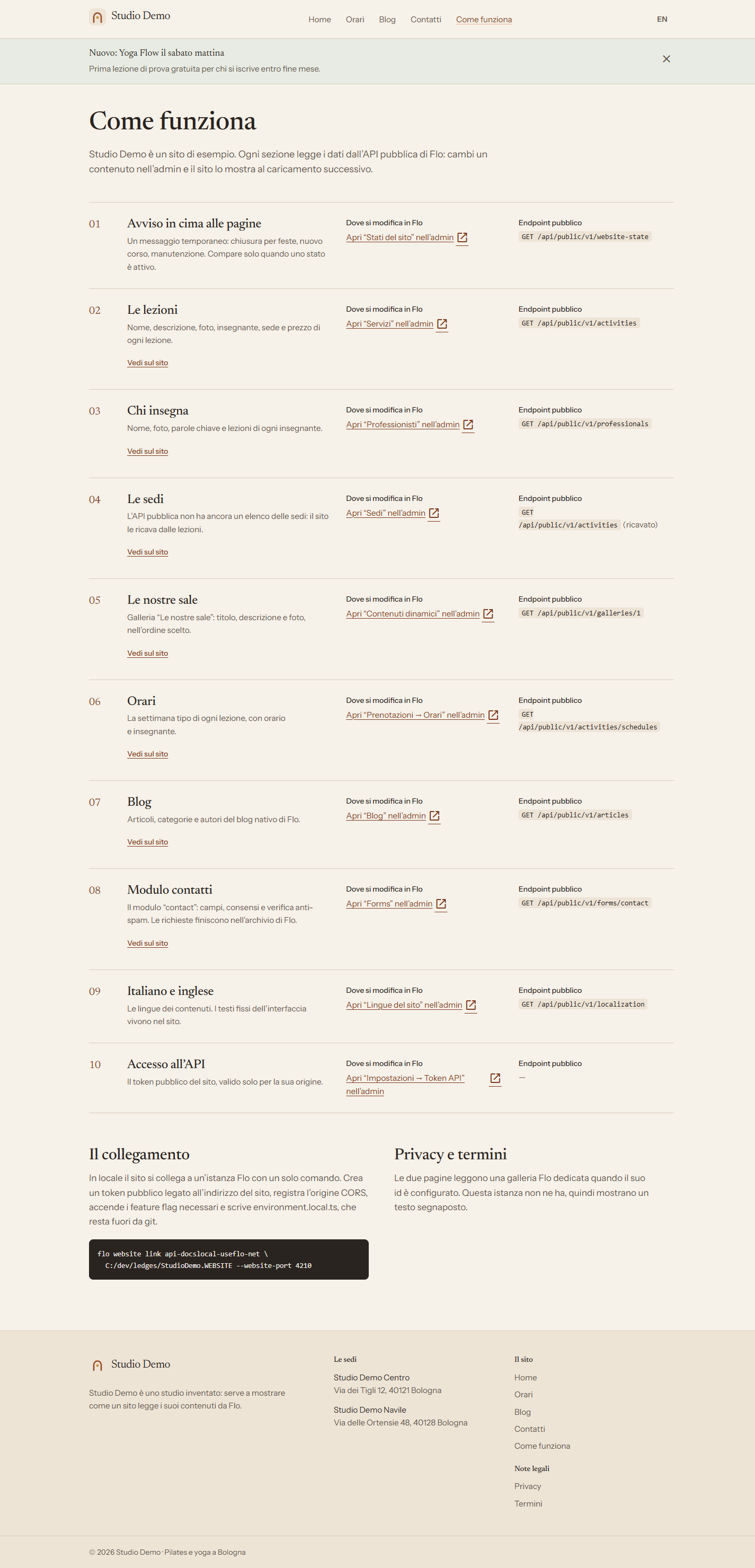 La pagina Come funziona di Studio Demo